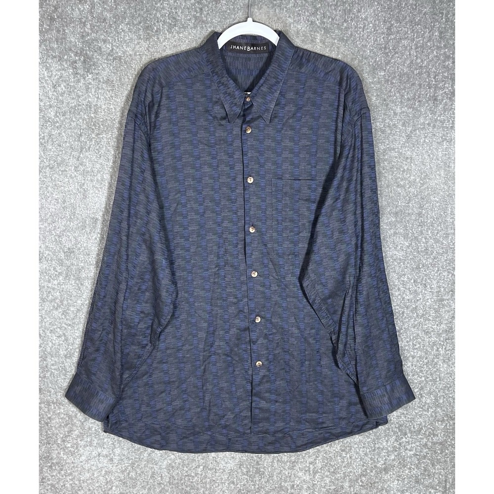 Jhane Barnes Button Down Shirt Mens Sz XL Purple Plaid Cotton Pocket Long Sleeve